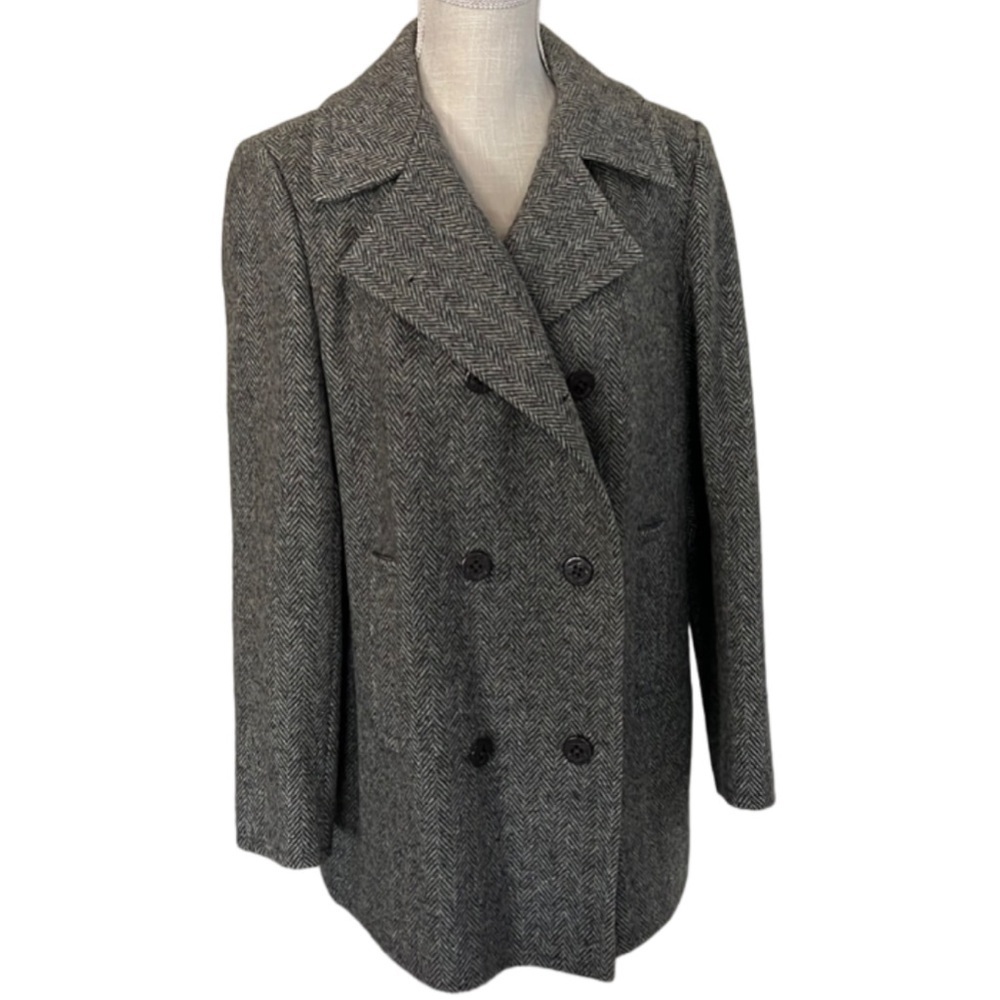 J G HOOK Tweed Herringbone Wool Pea Coat- Vintage - Medium